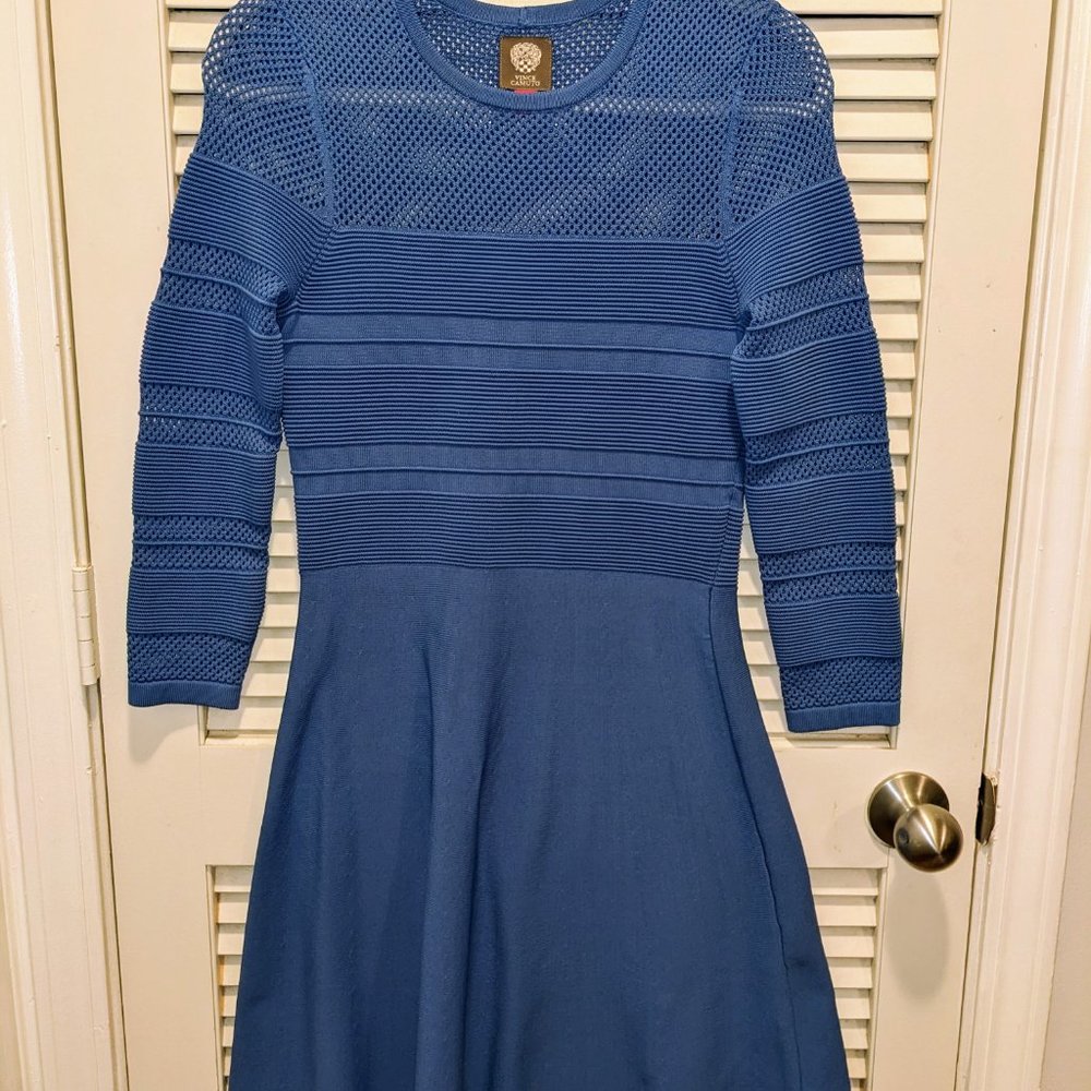 NWOT Vince Camuto Dress Blue Casual Knit Flare Women's Small Stretchy Spring - Picture 4 of 9